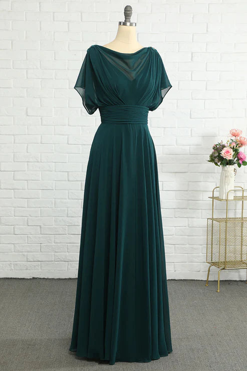 Luolandi Chiffon Short Sleeve Long Evening Dress Chic Mother of Bride Dress Elegant Wedding Guest Dress
